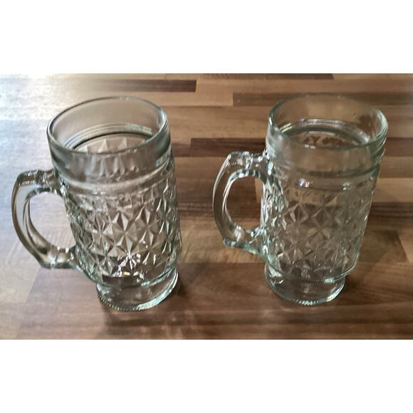 Vintage 5 3/4” Anchor Hocking Glass Mug Quilted Diamond Point Pattern Set Of 2 - Picture 3 of 11
